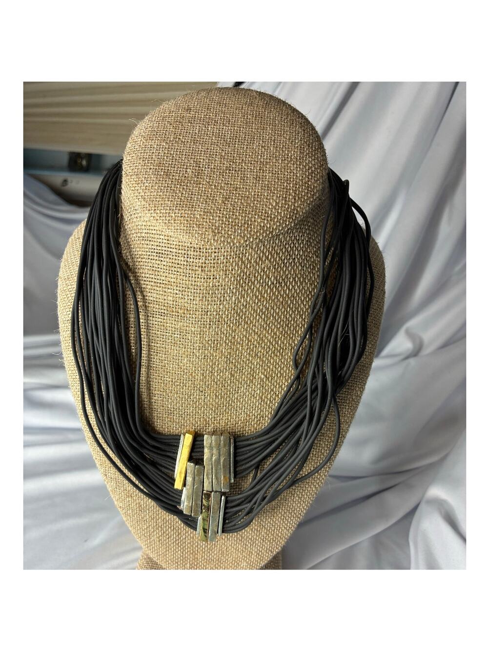 Anne-Marie Chagnon Modernist Multi Strand Statement Necklace Mixed Metal